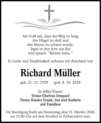 Traueranzeige von Richard Müller von lausitzer_rundschau