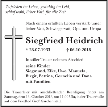 Traueranzeige von Siegfried Heidrich von lausitzer_rundschau