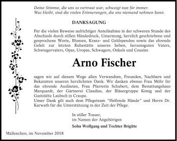 Traueranzeige von Arno Fischer von lausitzer_rundschau