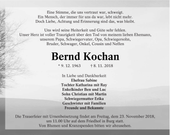 Traueranzeige von Bernd Kochan von lausitzer_rundschau