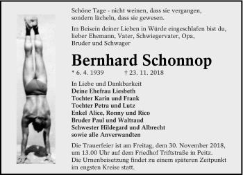 Traueranzeige von Bernhard Schonnop von lausitzer_rundschau