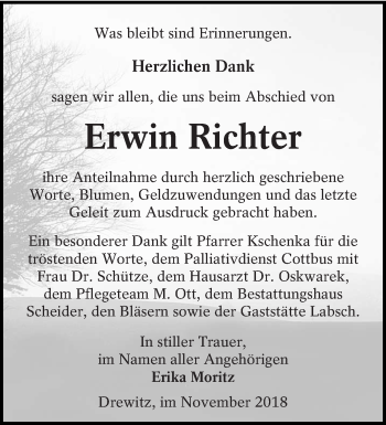 Traueranzeige von Erwin Richter von lausitzer_rundschau