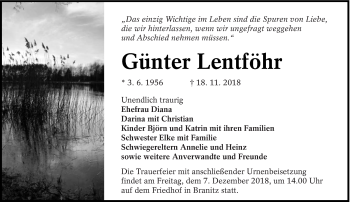 Traueranzeige von Günter Lentföhr von lausitzer_rundschau
