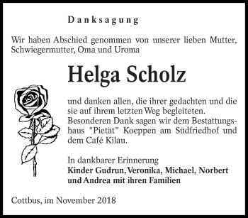 Traueranzeige von Helga Scholz von lausitzer_rundschau