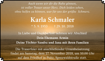 Traueranzeige von Karla Schmaler von lausitzer_rundschau