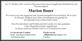 Traueranzeige von Marion Bauer von lausitzer_rundschau
