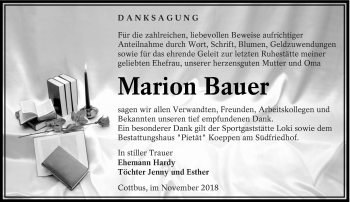 Traueranzeige von Marion Bauer von lausitzer_rundschau