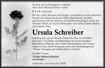 Traueranzeige von Ursula Schreiber von lausitzer_rundschau