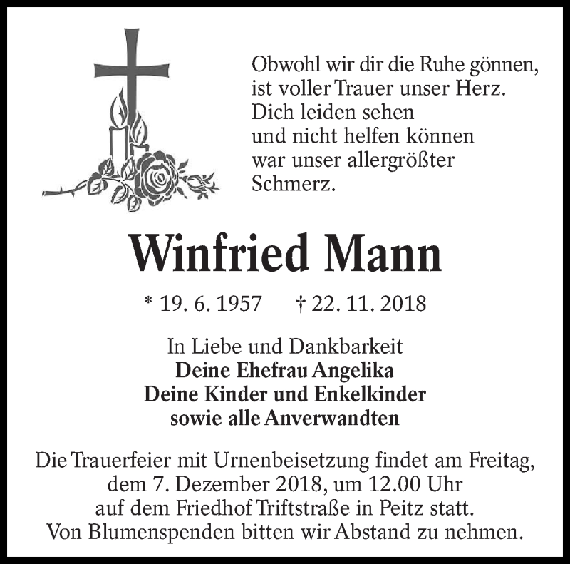  Traueranzeige für Winfried Mann vom 28.11.2018 aus lausitzer_rundschau
