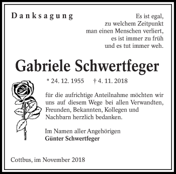 Traueranzeige von Gabriele Schwertfeger von lausitzer_rundschau