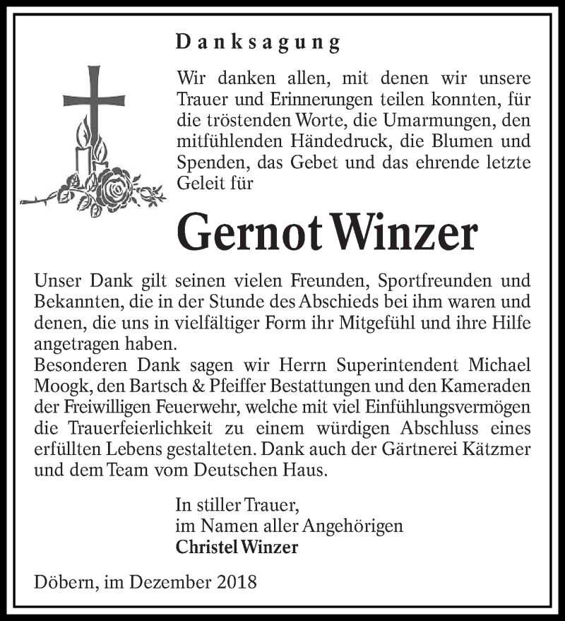  Traueranzeige für Gernot Winzer vom 15.12.2018 aus lausitzer_rundschau