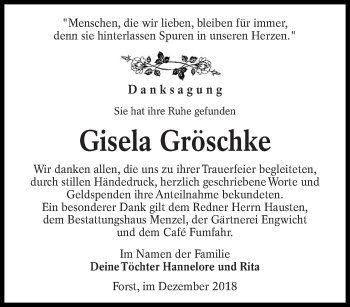 Traueranzeige von Gisela Gröschke von lausitzer_rundschau