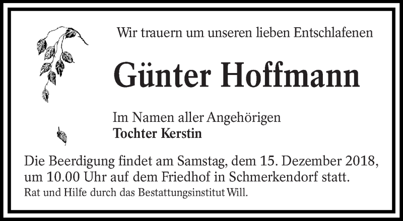  Traueranzeige für Günter Hoffmann vom 12.12.2018 aus lausitzer_rundschau
