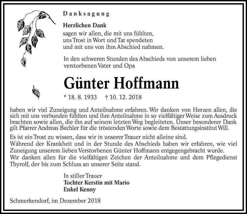  Traueranzeige für Günter Hoffmann vom 22.12.2018 aus lausitzer_rundschau