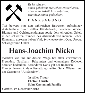 Traueranzeige von Hans-Joachim Nicko von lausitzer_rundschau