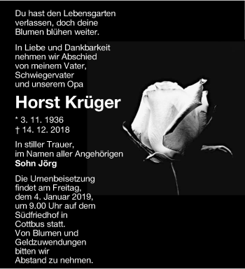 Traueranzeige von Horst Krüger von lausitzer_rundschau