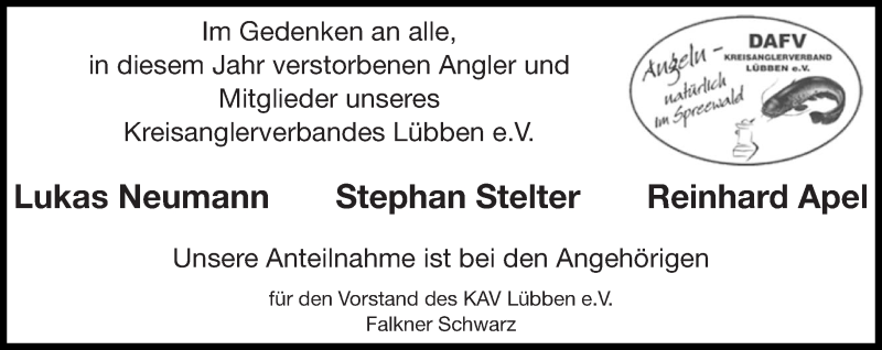  Traueranzeige für Im Gedenken Kreisanglerverbandes Lübben e.V. vom 29.12.2018 aus lausitzer_rundschau