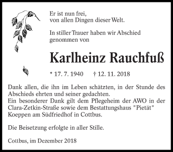 Traueranzeige von Karlheinz Rauchfuß von lausitzer_rundschau