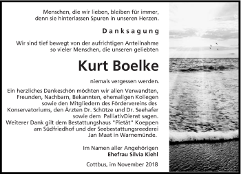 Traueranzeige von Kurt Boelke von lausitzer_rundschau