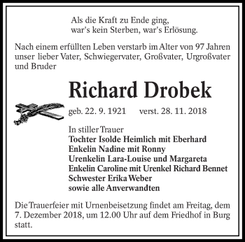 Traueranzeige von Richard Drobek von lausitzer_rundschau