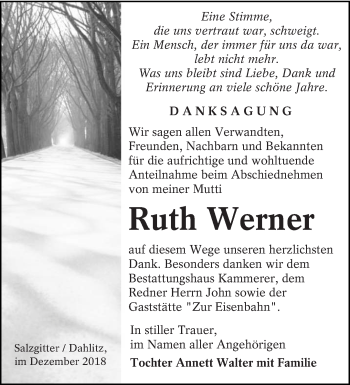 Traueranzeige von Ruth Werner von lausitzer_rundschau