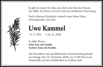 Traueranzeige von Uwe Kammel von lausitzer_rundschau