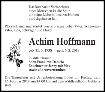 Traueranzeige von Achim Hoffmann von lausitzer_rundschau