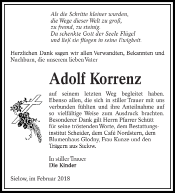 Traueranzeige von Adolf Korrenz von lausitzer_rundschau