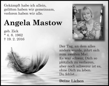 Traueranzeige von Angela Mastow von lausitzer_rundschau