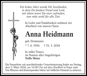 Traueranzeige von Anna Heidmann von lausitzer_rundschau