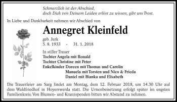 Traueranzeige von Annegret Kleinfeld von lausitzer_rundschau