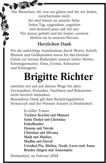 Traueranzeige von Brigitte Richter von lausitzer_rundschau