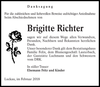 Traueranzeige von Brigitte Richter von lausitzer_rundschau