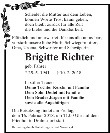 Traueranzeige von Brigitte Richter von lausitzer_rundschau