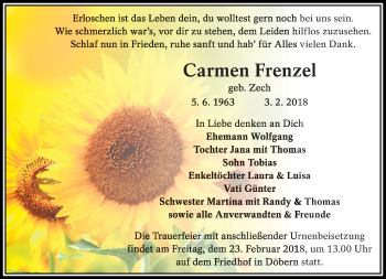Traueranzeige von Carmen Frenzel von lausitzer_rundschau