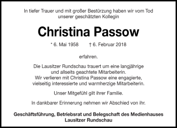 Traueranzeige von Christina Passow von lausitzer_rundschau