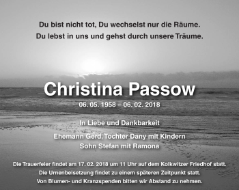 Traueranzeige von Christina Passow von lausitzer_rundschau