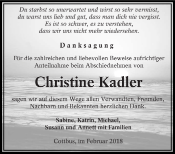 Traueranzeige von Christine Kadler von lausitzer_rundschau