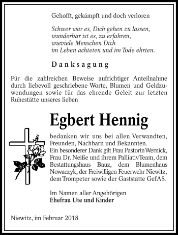 Traueranzeige von Egbert Hennig von lausitzer_rundschau