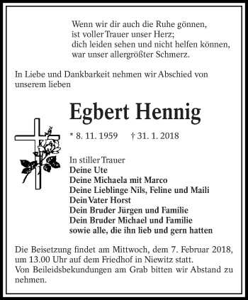 Traueranzeige von Egbert Hennig von lausitzer_rundschau