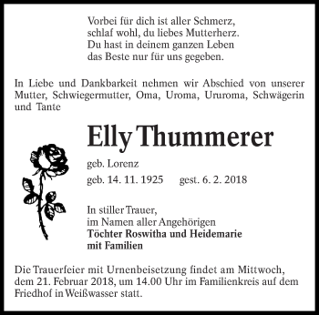 Traueranzeige von Elly Thummerer von lausitzer_rundschau
