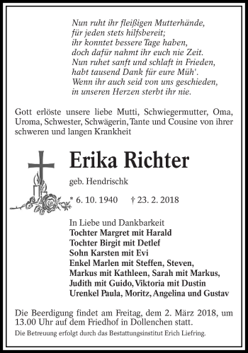 Traueranzeige von Erika Richter von lausitzer_rundschau