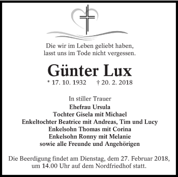 Traueranzeige von Günter Lux von lausitzer_rundschau