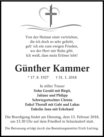Traueranzeige von Günther Kammer von lausitzer_rundschau