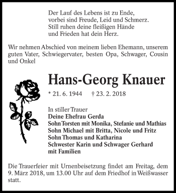 Traueranzeige von Hans-Georg Knauer von lausitzer_rundschau