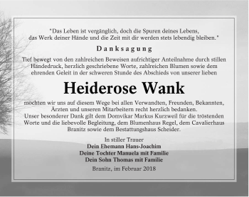Traueranzeige von Heiderose Wank von lausitzer_rundschau