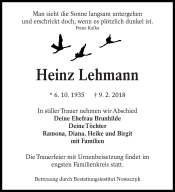 Traueranzeige von Heinz Lehmann von lausitzer_rundschau