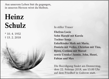 Traueranzeige von Heinz Schulz von lausitzer_rundschau