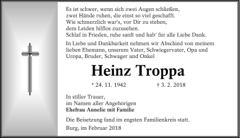 Traueranzeige von Heinz Troppa von lausitzer_rundschau