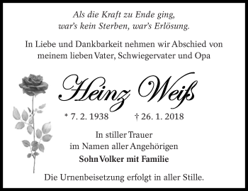 Traueranzeige von Heinz Weiß von lausitzer_rundschau